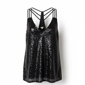 Gianni Bini Black Sequin Lined Three Strap Tank